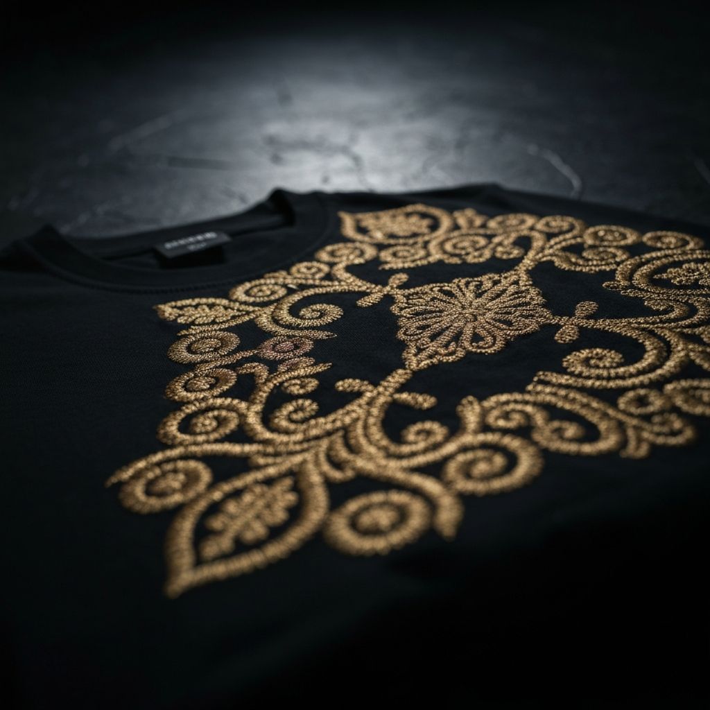 Camiseta premium Hemp Tech com bordado dourado